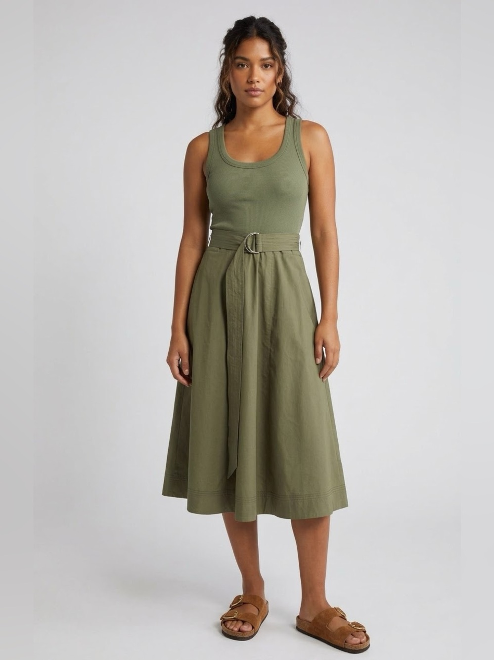 NWT Veronica Beard Ennis Mixed Media Stretch Cotton Dress SZ M in STONE ARMY